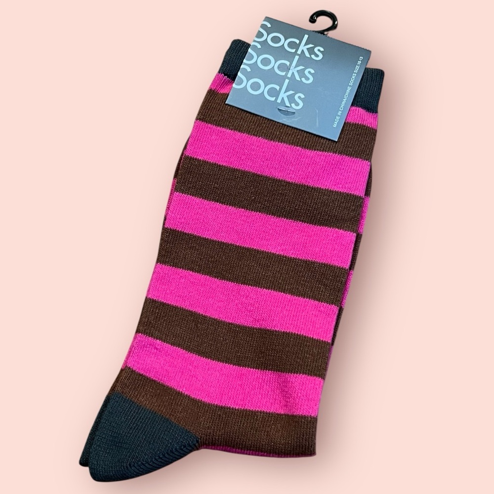 Urban Outfitters Men's Striped Crew Socks (Brown / Pink)